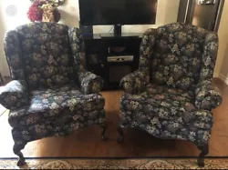 Pair custom traditional wingback chairs