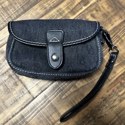 DOONEY BOURKE Wristlet DB Logo Blue Canvas White Leather.  Good condition