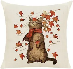 Fall Cat Leaves Throw Pillow Covers for Cats Lovers. Pillow cover only, insert is not included. Machine washable....