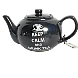 New With Tag Old Pottery Company Ceramic Keep Calm and Drink Tea 16 oz Black Teapot w Lid. Small teapot holds 16oz. No...