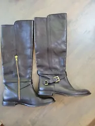 COACH Black Leather Knee High Boots with buckle sz 6.5 med.  Great pre-owned condition