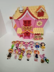 Lalaloopsy Lot of 12 Toy Doll Action Figures Mini Sew Sweet House Playset. In good condition. Missing bottom panel of...