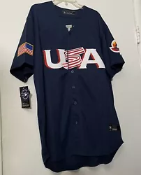 NWT MIKE TROUT USA WBC BLUE JERSEY. ALL LOGOS AND NUMBERS STITCHED. FITS LOOSE LIKE A BASEBALL JERSEY. NOTE: THE SIZE M...
