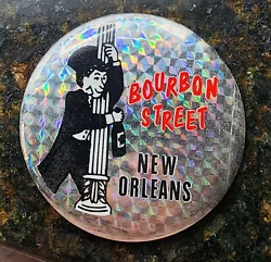 Vintage Bourbon Street New Orleans Louisiana Guy Hugging a Lamp Post Pin Button.  Made by Timberline. 3.5