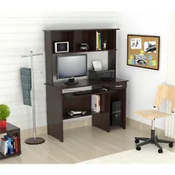 It features a slide-out keyboard tray designed to hold a computer keyboard and mouse. The hutch provides ample space...