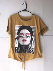 On Fire “Flawless”Ladies 2X SS Tee, Deep Mustard Yellow, Screen Print Of Lady W/ Sunglasses, Flawless on the lower...