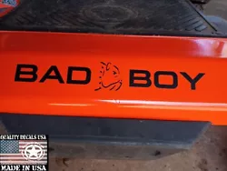 Bad Boy mower vinyl decal. Replace a wore out torn sticker or refresh your repainted mower with this new decal.