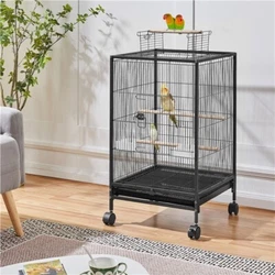 【Solid Metal Construction】This metal bird cage is constructed of solid steel wires powder-coated with...