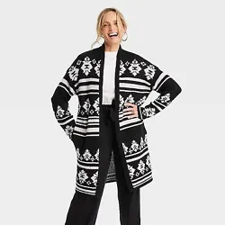 •Open-front long-sleeve cardigan •Fair Isle pattern •Jacquard knit construction •Functional side pockets...