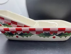 VTG Set of 2 Christmas Ceramic Oven Safe leaf Pan. Dishwasher & Microwave & Oven Safe.