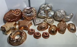 Lot of 16 Copper Gelatin Jello Mold Wall Decor Star Shells Bells Round More. These are used. PLEASE VIEW ALL IMAGES AS...