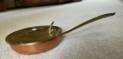 Copper and Brass Small Pan with Hinged Lid Vintage Marked, which I’m unable to decipher but shown in photos.