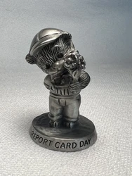 Vintage Fine Pewter - Bear Figurine Report Card - Avon. Holding flowers 2” Tall1 1/4”Wide 1 1/4” DeepSee Pictures...