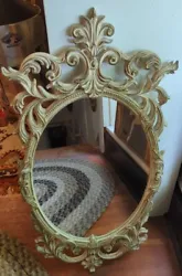 Vintage Very Pretty Resin Frame Decorative Distressed Look Mirror Oval. This mirror is very pretty and has a distressed...