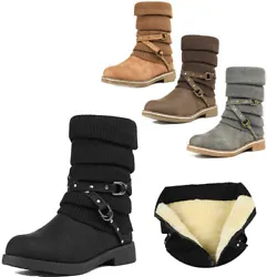 ◈ Mid Calf. Fashion Winter Boots-Stylish Slouch with ankle buckle strap,featured soft Crochet Knitted Cuffs. Stylish...