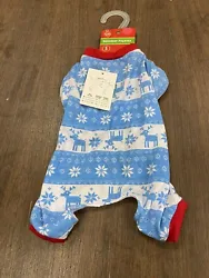 Pet Central Dog Pet Pajamas Size Small Light Blue Reindeer Snowflake NWT. Pet Central Dog Pet Christmas Pajamas Size...