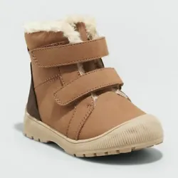 Cat & Jack Toddler Boys Cognac Eli Slip-On Winter Boots. Faux-fur lined boots keep their feet warm.
