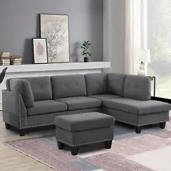 Modern Sectional Sofa Couch Set with Chaise Lounge & Storage Ottoman - Create A Elegant & Stylish Living Room Furniture...