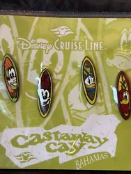 ~Walt Disney cruise line Castaway Cay surfboard booster Trading Pin Set mickey.