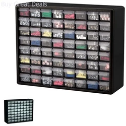 Akro-Mils 10164 cabinet stacks securely and can also be wall mounted with keyhole slots. Stacks securely, can also be...