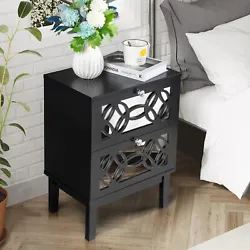 【Space Saving】This Mirrored nightstand with 2 drawers & accent glass Handle provides enough space for storage of...