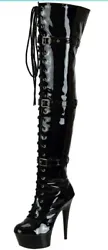 SheSole Womens Over The Knee Thigh High Heel Boots Platform Zip Buckle Lace Up Size 5