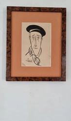 dessin ancien signé original portrait homme. Old drawings man. signed 29x26 cm/ 12x10 inches