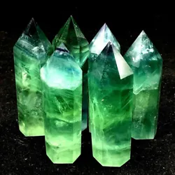 Natural Green Fluorite Quartz Crystal Stone Point Healing Hexagonal Wand Reiki. Stone generator, Promotes natural...