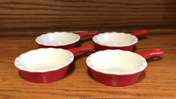 Modern Gourmet Foods Set of 4 Red Mini Pie Tart Stoneware Baking Skillets. Set of four 5” skillets.In very good...