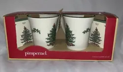 Spode Christmas Tree Mug and Coaster Set Pimpernel Holiday Coffee Cup Stoneware. Condition is New. Shipped with USPS...