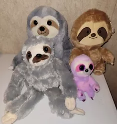Lot of 4 sloth plushies. 1 pink/purple 6