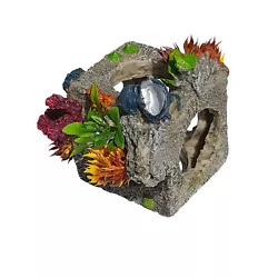 Aquarium H2os Artificial Stone Cube with plastic Plants has small holes in design for shy fish and other aquatic life...