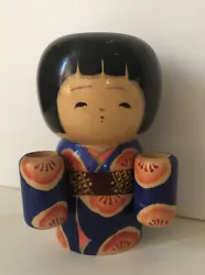 Wood Kokeshi Doll Chopstick and Toothpick Holder Blue Kimono Japan. A very Unique and whimsical piece! Made to hold...