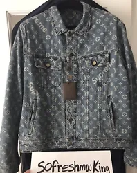 This is a brand new Louis Vuitton X Supreme monogram Denim trucker jacket sz 58 with receipt!Super limited!Very rare...