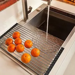 Multi-function, used as both dish and vegetable drainer. Easy to roll up to save space and storage. Used as heat...