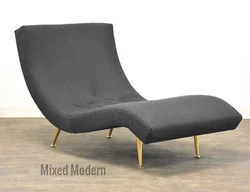 Newly reupholstered mid century modern chaise with brass legs in the style of Adrian Pearsall.