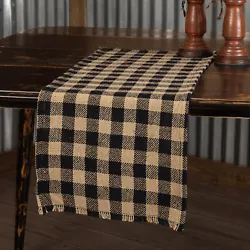 Burlap Black Check Runner Fringed 13x48. The Burlap Black Check Fringed Runner adds a classic primitive touch to your...