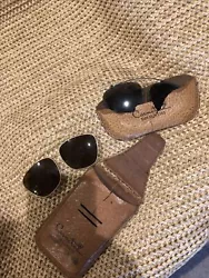 2 Vintage clip on sunglasses with leather cases 1950s.