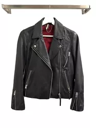 Top Shop Womens Black Leather Motorcycle Biker Jacket Genuine leather, not fauxSize US 4UK 8EUR 36