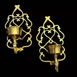 Brass Wall Sconces Ornate Scrolls Hollywood Boho Vintage Chic 9 1/4 Tall Taper vintage wall decorMade in India