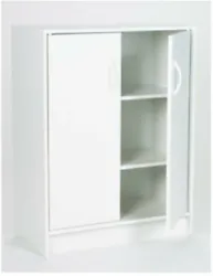 White Laminated Finish, 2 Door, Storage Organizer With 2 Adjustable Shelves, Solid 1/2