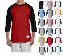 Champion T137 Raglans Baseball Shirt 3/4 Sleeves. Contrast rib collar and 3/4 raglan sleeves. Champion logo patch at...