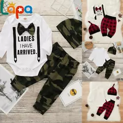 Features:Baby Boys Bodysuit Pant Hat 3Pcs Sets，Outfits. 1 x Bodysuit+Pant+Hat. Newborn Baby Girls Bodysuit Romper...