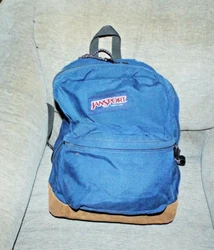 Vintage 90s? Jansport Backpack Original Suede Leather Bottom School Book Bag Blue, Good cond. good straps, good...
