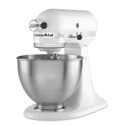 The KitchenAid K45SSWH 10-Speed Tilt Head Stand Mixer, in white, features a tilt-head design that gives easy access to...