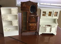 Vintage 1987 Dollhouse 1:12 Tall Dresser, White China Cabinet & Tall Shelving. There are a number of issues with these...