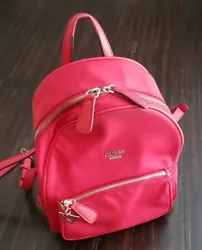 Guess Rock Beat Red Nylon Backpack Dual Zipper Approximately 12