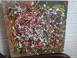 drip painting multi media on canvas 16x16