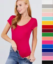 Solid colors, full stretch, ultra soft knit. Scoop neckline, short sleeves, thong back. Snap crotch closure. Fitted...