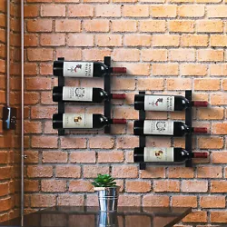 Matte black metal wall mounted wine bottle storage rack with minimalistic curved design; holds up to 6 bottles Curved...